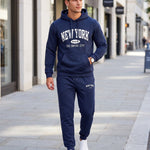 KZZ Men's New York Print Hoodie and Drawstring Sweatpants Set