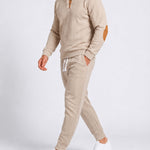 KZZ Men's Heavyweight Textured Patchwork Stand Collar Henry Sweatshirt Set