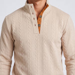 KZZ Men's Heavyweight Textured Patchwork Stand Collar Henry Sweatshirt Set