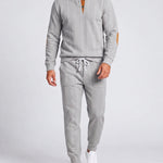 KZZ Men's Heavyweight Textured Patchwork Stand Collar Henry Sweatshirt Set