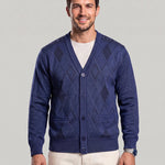 KZZ Men's Plaid V-Neck Long-Sleeve Knit Cardigan