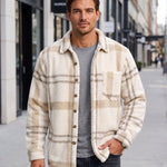 KZZ Men's Autumn and Winter Casual Knitted Plaid Shirt Jacket