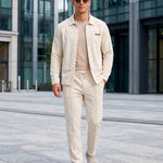 KZZ Men's Business Casual Shirt Jacket Long-Sleeved Trousers Suit