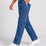 KZZ Men's Fashionable Wide-Leg Jeans