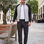 KZZ Men's stand-collar color-block zip-up jacket and straight-leg trousers