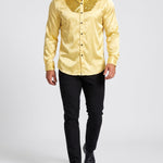 KZZ Men's shiny metallic sequin long-sleeved button shirt