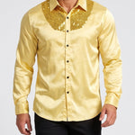 KZZ Men's shiny metallic sequin long-sleeved button shirt