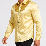 KZZ Men's shiny metallic sequin long-sleeved button shirt