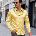KZZ Men's shiny metallic sequin long-sleeved button shirt