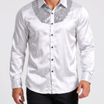 KZZ Men's shiny metallic sequin long-sleeved button shirt