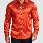 KZZ Men's shiny metallic sequin long-sleeved button shirt
