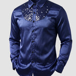 KZZ Men's shiny metallic sequin long-sleeved button shirt