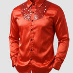 KZZ Men's shiny metallic sequin long-sleeved button shirt
