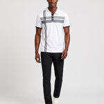 KZZ Men's Striped Print Color-Block Polo Shirt