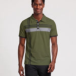 KZZ Men's Striped Print Color-Block Polo Shirt