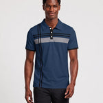 KZZ Men's Striped Print Color-Block Polo Shirt