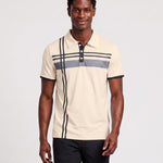 KZZ Men's Striped Print Color-Block Polo Shirt