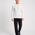 KZZ Men's Long-Sleeve Striped Cut-Out Knit Pullover
