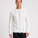KZZ Men's Long-Sleeve Striped Cut-Out Knit Pullover