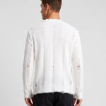 KZZ Men's Long-Sleeve Striped Cut-Out Knit Pullover