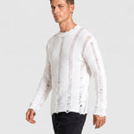 KZZ Men's Long-Sleeve Striped Cut-Out Knit Pullover
