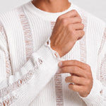 KZZ Men's Long-Sleeve Striped Cut-Out Knit Pullover