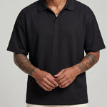 KZZ Men's Waffle-Knit Polo Shirt