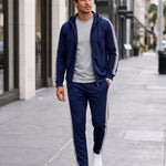 KZZ Men's Spring Hooded Half-Zip Long-Sleeve Top and Straight-Leg Pants