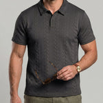 KZZ Men's Solid-Color Cable-Knit Short-Sleeve Polo Shirt