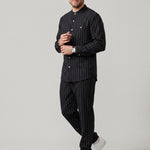 KZZ Men's striped long-sleeve shirt with a stand-up collar and trousers