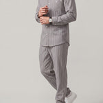 KZZ Men's striped long-sleeve shirt with a stand-up collar and trousers