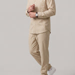 KZZ Men's striped long-sleeve shirt with a stand-up collar and trousers