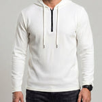 KZZ Men's Classic Solid-Color Waffle-Knit Half-Zip Hoodie