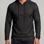 KZZ Men's Classic Solid-Color Waffle-Knit Half-Zip Hoodie