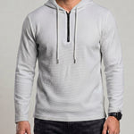 KZZ Men's Classic Solid-Color Waffle-Knit Half-Zip Hoodie