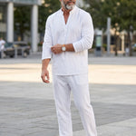 KZZ Men's solid-color linen set
