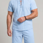 KZZ Men's Breathable Lace-Up Short-Sleeve Top and Shorts Set