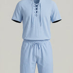 KZZ Men's Breathable Lace-Up Short-Sleeve Top and Shorts Set