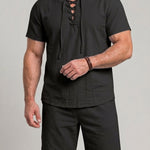 KZZ Men's Breathable Lace-Up Short-Sleeve Top and Shorts Set