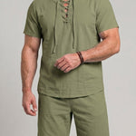 KZZ Men's Breathable Lace-Up Short-Sleeve Top and Shorts Set