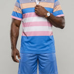 KZZ Men's Summer Striped Polo Shirt Set