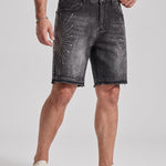 KZZ Men's Rhinestone-Embellished Denim Shorts