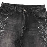 KZZ Men's Rhinestone-Embellished Denim Shorts