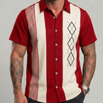 KZZ Short-sleeved shirt with a retro geometric stripe print
