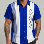 KZZ Short-sleeved shirt with a retro geometric stripe print