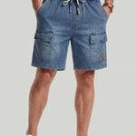 KZZ Men's Washed Denim Utility Shorts