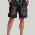 KZZ Men's Washed Denim Utility Shorts