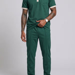 KZZ Color-block sleeve short-sleeve knit polo shirt and drawstring trousers