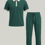 KZZ Color-block sleeve short-sleeve knit polo shirt and drawstring trousers
