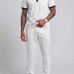 KZZ Color-block sleeve short-sleeve knit polo shirt and drawstring trousers